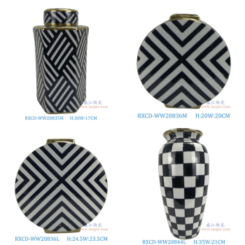 RXCD-WW20835M几何图案手工描金六方罐 RXCD-WW20836L几何图案手工花瓶大号 RXCD-WW20836M几何图案手工花瓶中号 RXCD-WW20844L几何图案手工冬瓜瓶大号