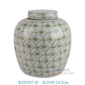 RZSX07-D 仿古脚踩泥绿色铜钱纹明罐 高26直径24.5底径19重量3.5KG