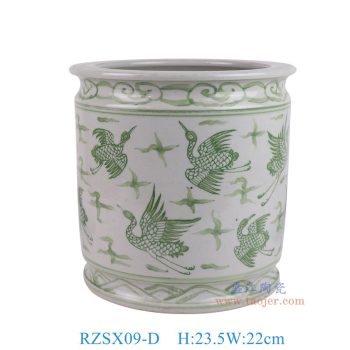 RZSX09-D 仿古脚踩泥绿色仙鹤纹笔筒香炉 高23.5直径22底径21重量4.45KG
