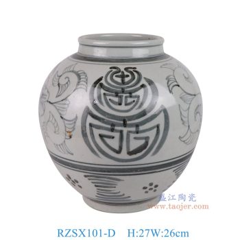 RZSX101-D 仿古脚踩泥黑色寿字纹圆罐 高27直径26底径13重量3.6KG