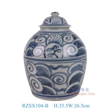 RZSX104-B 仿古脚踩泥青花花树纹茶叶罐眀罐 高35.5直径26.5底径19.5重量4.45KG