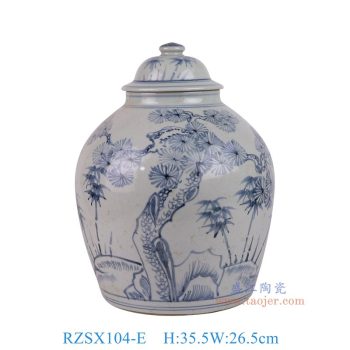RZSX104-E 仿古脚踩泥青花松竹梅茶叶罐眀罐 高35.5直径26.5底径19.5重量4.45KG