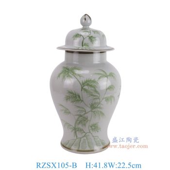 RZSX105-B 仿古脚踩泥绿色花树纹将军罐 高41.8直径22.5底径16.2重量4.75KG
