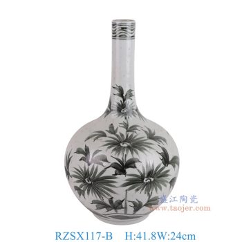 RZSX117-B 仿古脚踩泥黑色竹子花叶纹小口天球瓶 高41.8直径24底径12.5重量3.75KG