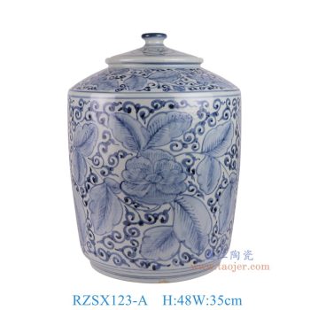 RZSX123-A 仿古脚踩泥青花花叶纹将军罐茶叶罐 高48直径35底径27重量11.3KG