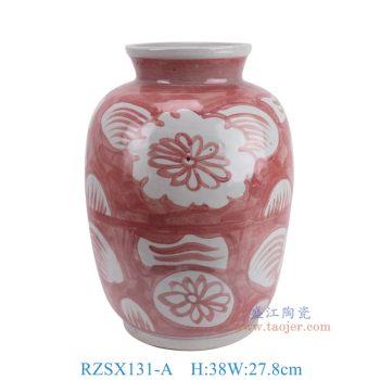 RZSX131-A 仿古脚踩泥釉里红底白花冬瓜罐 高38直径27.8底径18.6重量8.55KG