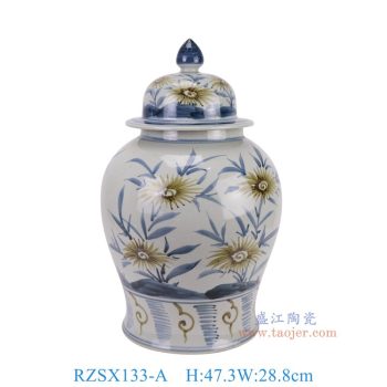 RZSX133-A 仿古脚踩泥青花斗彩花叶纹将军罐 高47.3直径28.8底径23重量6.55KG