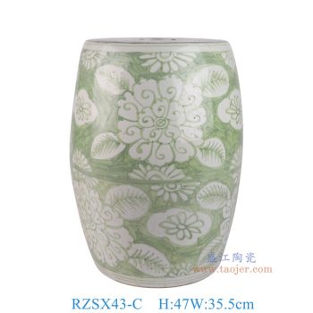 RZSX43-C 仿古脚踩泥绿底白花凳子 高47直径35.5底径27.5重量10.35KG