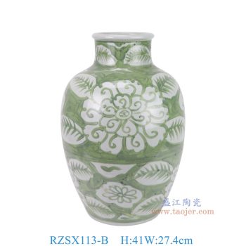 RZSX113-B 仿古脚踩泥绿底白花叶纹花瓶 高41直径27.4底径16.5重量7.2KG