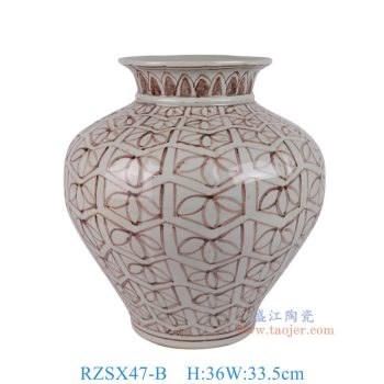 RZSX47-B 仿古脚踩泥釉里红几竹叶纹瓜连罐 高36直径33.5底径16重量5.55KG