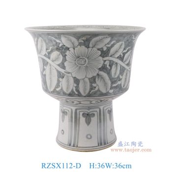 RZSX112-D 仿古脚踩泥青花牡丹花纹高脚盆 高36直径36底径19重量8.1KG