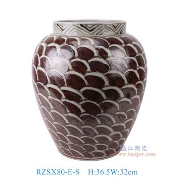 RZSX80-E-S 仿古脚踩泥铁锈红海水纹冬瓜罐小号 高36.5直径32口径13底径18.4重量7.3KG