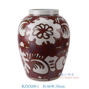 RZSX80-i 仿古脚踩泥铁锈红太阳花冬瓜罐 高46直径36底径23重量12.55KG