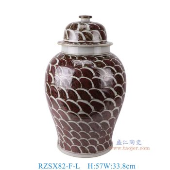 RZSX82-F-L 仿古脚踩泥铁锈红海水纹将军罐大号 高57直径33.8口径14底径22.2重量11.9KG
