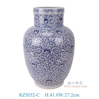 RZSI52-C 青花缠枝串花纹冬瓜罐 高41.8直径27.2