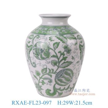 RXAE-FL23-097 绿色花叶纹冬瓜罐花瓶 高29直径21.5底径13重量2.05KG