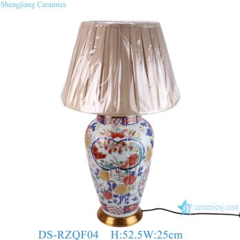 DS-RZQF04 广彩青花斗彩牡丹开窗人物仕女纹大罐灯具 高52.5直径25底径18.2重量5.55KG