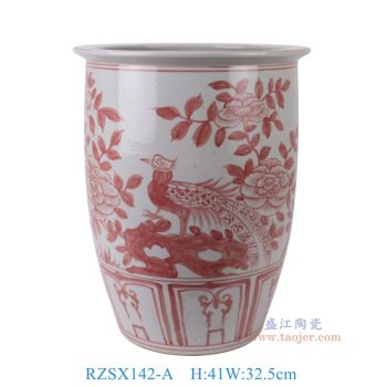 RZSX142-A 釉里红花鸟冬瓜缸箭筒花盆