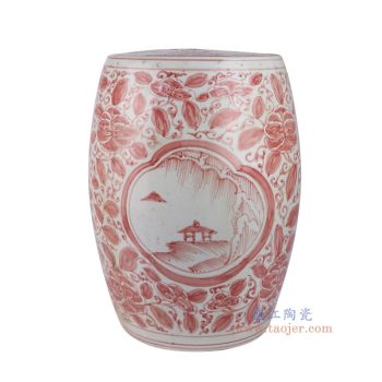 RZSX79-H 仿古脚踩泥釉里开窗山水花叶纹凳子