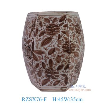 RZSX76-F 洪武釉里红缠枝牡丹六方凳子