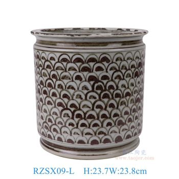 RZSX09-L 铁锈红海水纹笔筒香炉 景德镇陶瓷纯手绘仿古