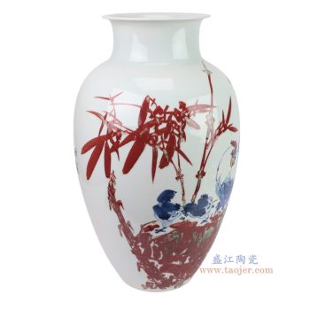 RXAC17-A  青花釉里红窑变公鸡竹报平安冬瓜瓶