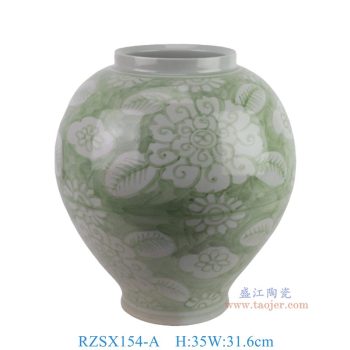 RZSX154-A 绿底牡丹花叶纹圆罐