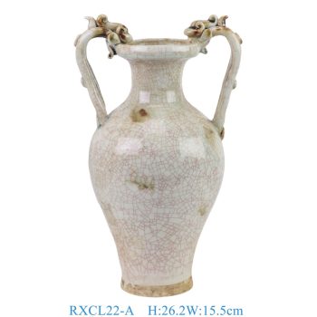 RXCL22-A 湖田窑青白色开片裂纹釉双龙耳执壶花瓶