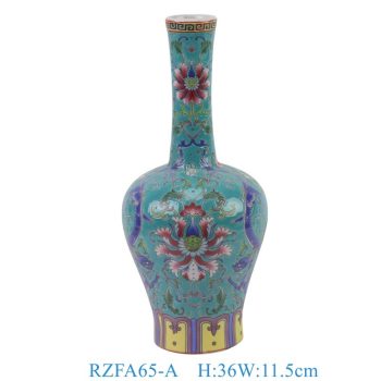 RZFA65-A 粉彩绿底缠枝莲龙纹长颈瓶