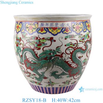 RZSY18-B 仿古粉彩白底云龙纹大缸