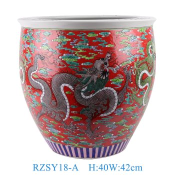RZSY18-A 仿古粉彩红底云龙纹大缸