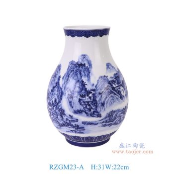 RZGM23-A 青花山水福桶瓶