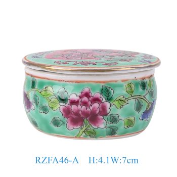 RZFA46-A 娘惹瓷粉彩绿底牡丹纹圆果盒盖罐