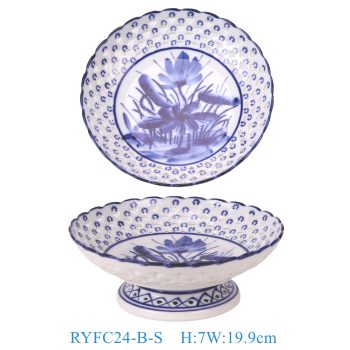 RYFC24-B-S 青花荷花镂空高脚果盘小号8cun