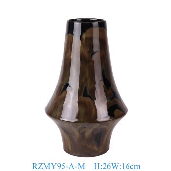 RZMY95-A-M 窑变黑底流金异形花瓶花器中号
