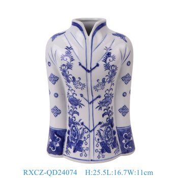 RXCZ-QD24074 青花花叶纹旗袍衣服雕塑花瓶