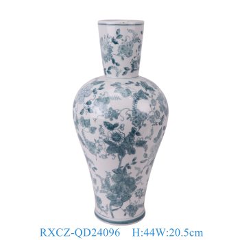 RXCZ-QD24096 裂纹釉绿色花叶纹长颈鱼尾瓶