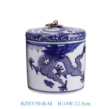 RZNV50-B-M 青花龙纹铜环盖罐中号