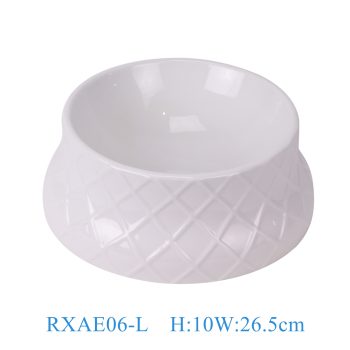 RXAE06-L 纯白雕刻线条纹狗食盆大号
