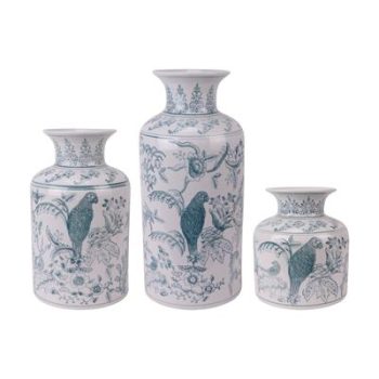 RXCZ-DG101-DG201-DG301-zuhe 裂纹釉绿色鹦鹉花鸟花瓶大号中号小号组合