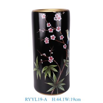 RYYL19-A黑底彩绘花鸟直筒箭筒伞筒