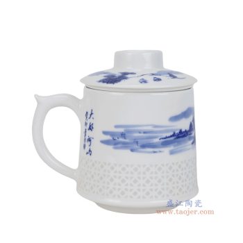 RXEG02-A 青花山水带茶漏玲珑杯子百川杯