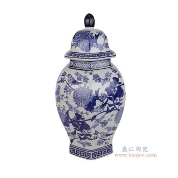 RXEM11-A-L  青花花鸟六方将军罐大号