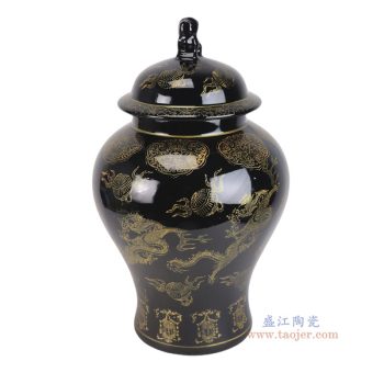 RYRJ15-C   黑底描金龙纹狮子头将军罐