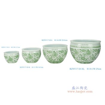 RZNV17-D-XL-L-M-S绿色缠枝莲笔洗缸四件套组合