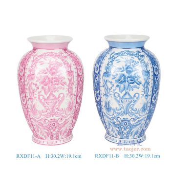 RXDF11-A-B 青花釉里红花叶纹冬瓜瓶组合