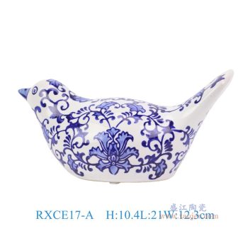 RXCE17-A   青花花叶纹小鸟雕塑