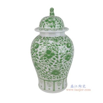 RZKR69-B  绿色缠枝牡丹纹狮子头将军罐