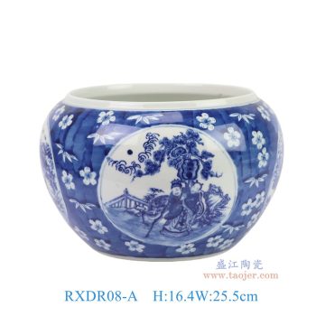 RXDR08-A  青花冰梅开窗人物圆钵缸