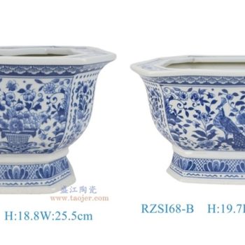 RZSI68-A-B组合图  青花花鸟孔雀纹八角花盆